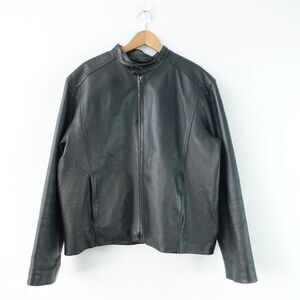 Vintage Genuine Leather Mens Black Jacket XL Zip Moto Biker Heavy Fleece R11 80s